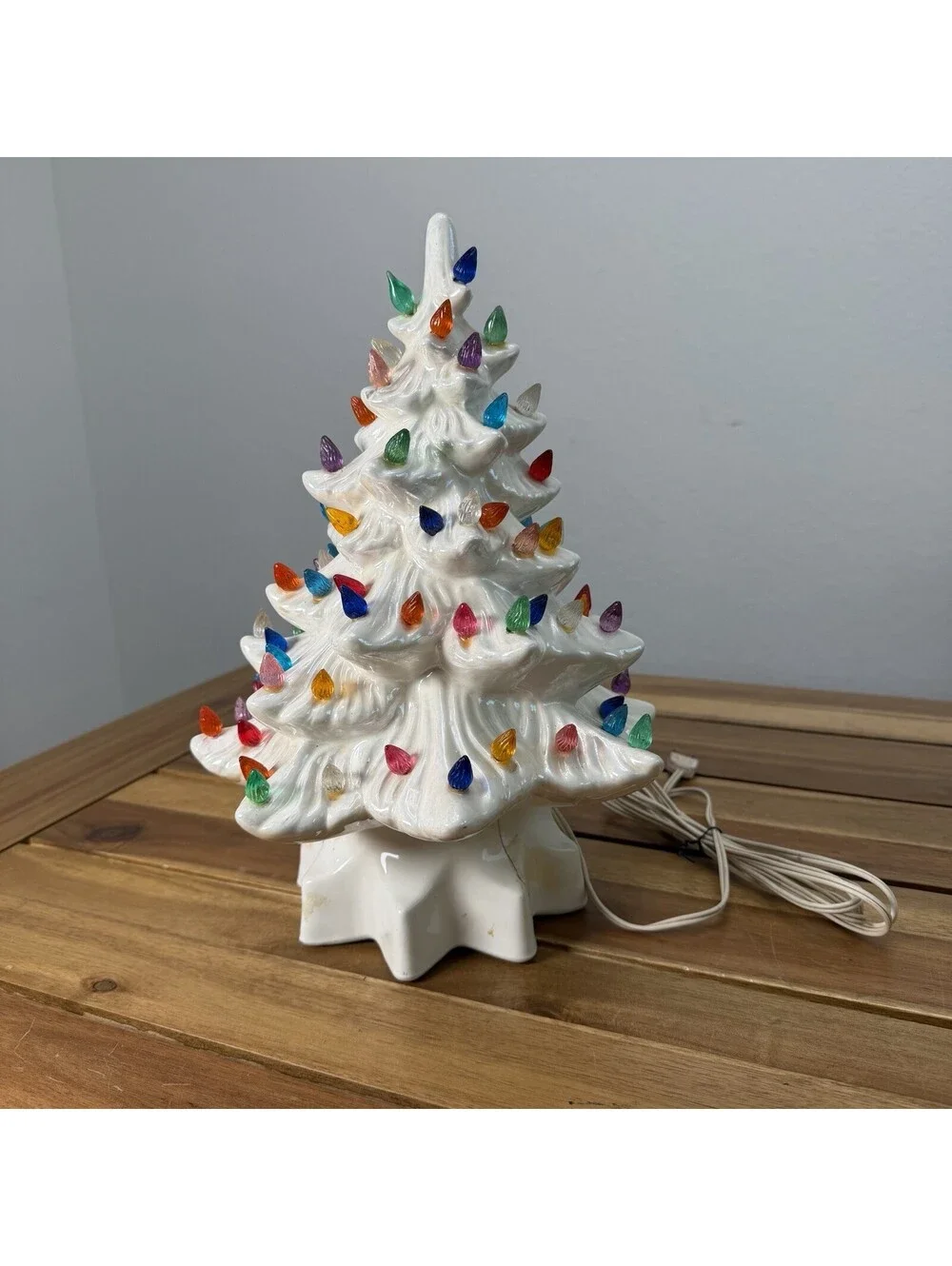 VTG White Iridescent Ceramic Christmas Tree 13